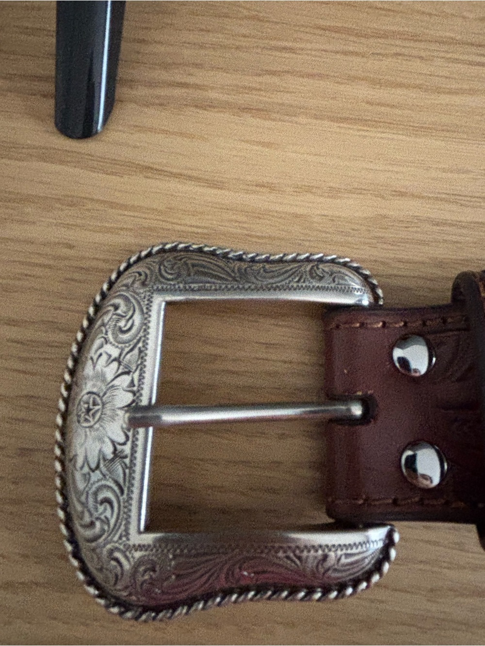 Nocona Brown Leather Belt with Engraved Silver Buckle